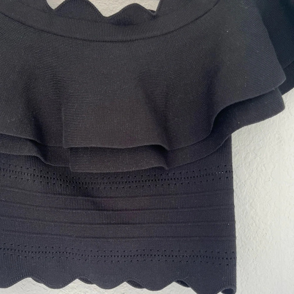 Endless Rose Black Ruffle Off the Shoulder Eyelet Crop Top with Scalloped Edge S - Picture 7 of 10